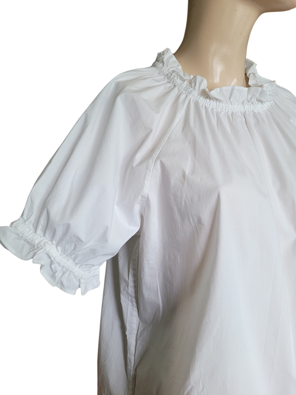 Hill House Kit Top White Puff Sleeve Peasant Blouse With Ruffle Trim XL - Picture 4 of 11